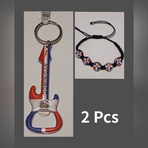 Handmade 🇩🇴 Flag  Black Adjustable Bracelet Dominican Rep & Key Holder 2 Pcs